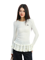 【25s Dec.】Polka Dot Ruffled Round Neck Base Layer