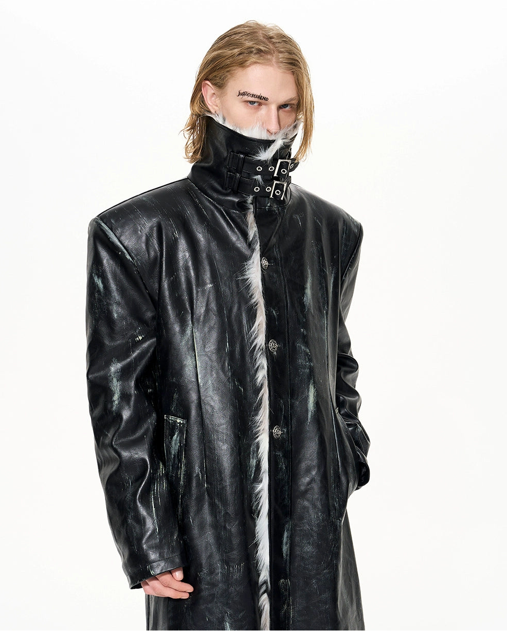 【25s Dec.】Hand-painted Stand-up Collar Patchwork Fur Coat