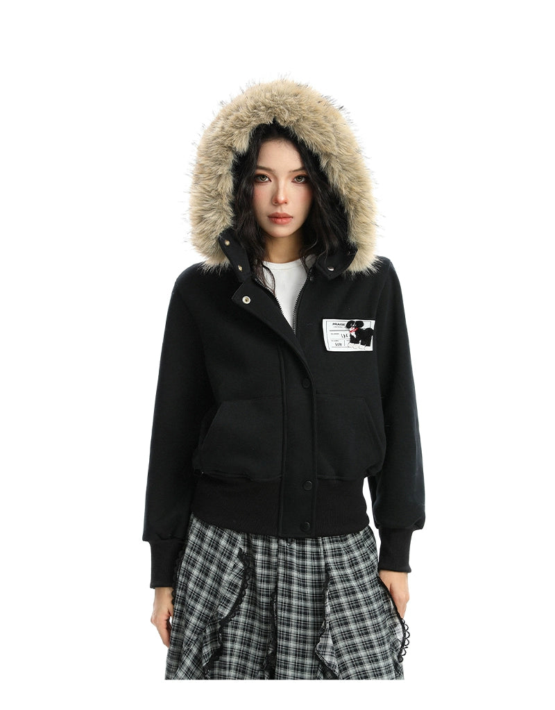 【25s Nov.】Detachable Fur-trimmed Camouflage Hooded Jacket