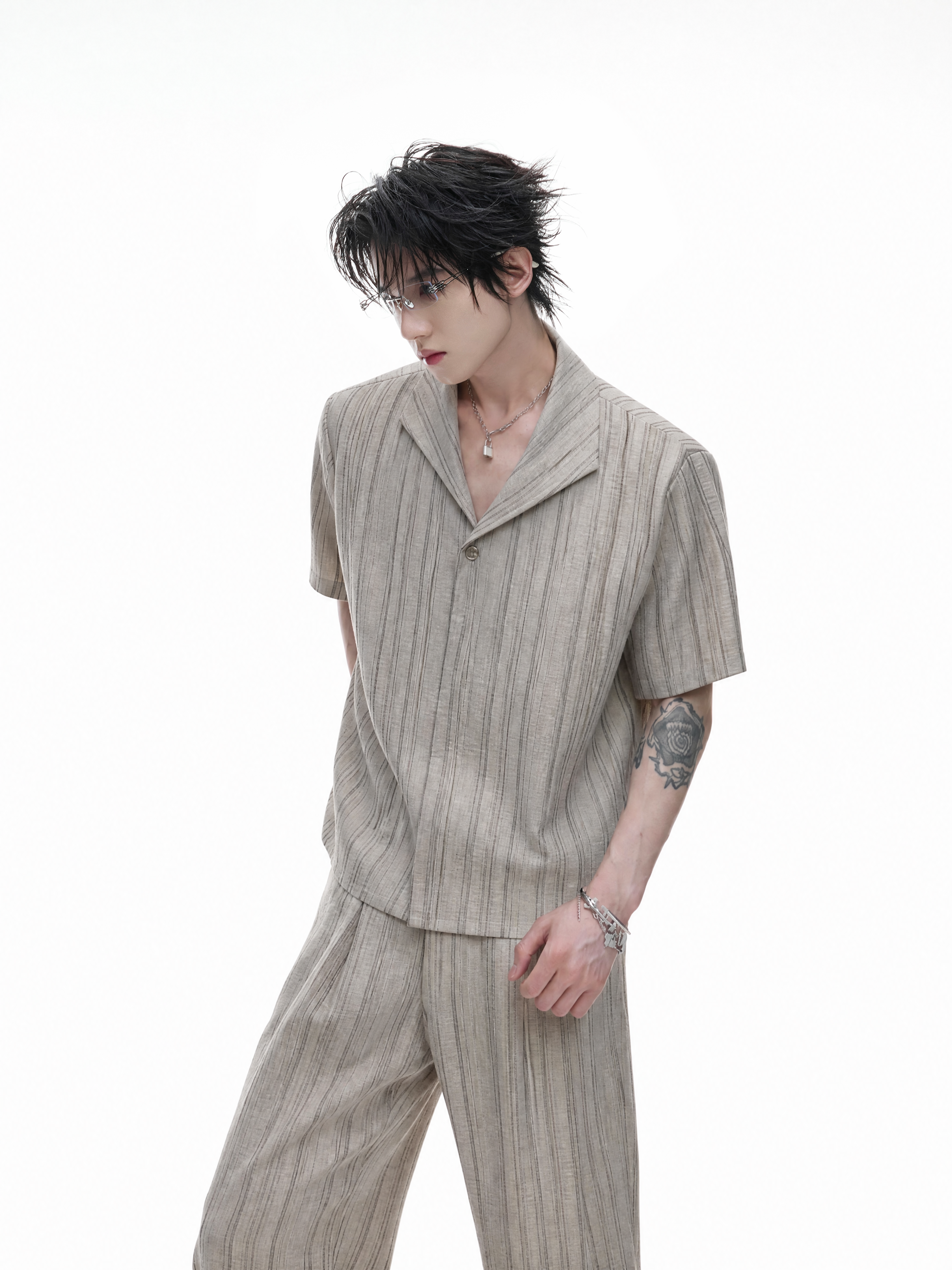 Vintage Stripe Cuban Collar Top / Pants