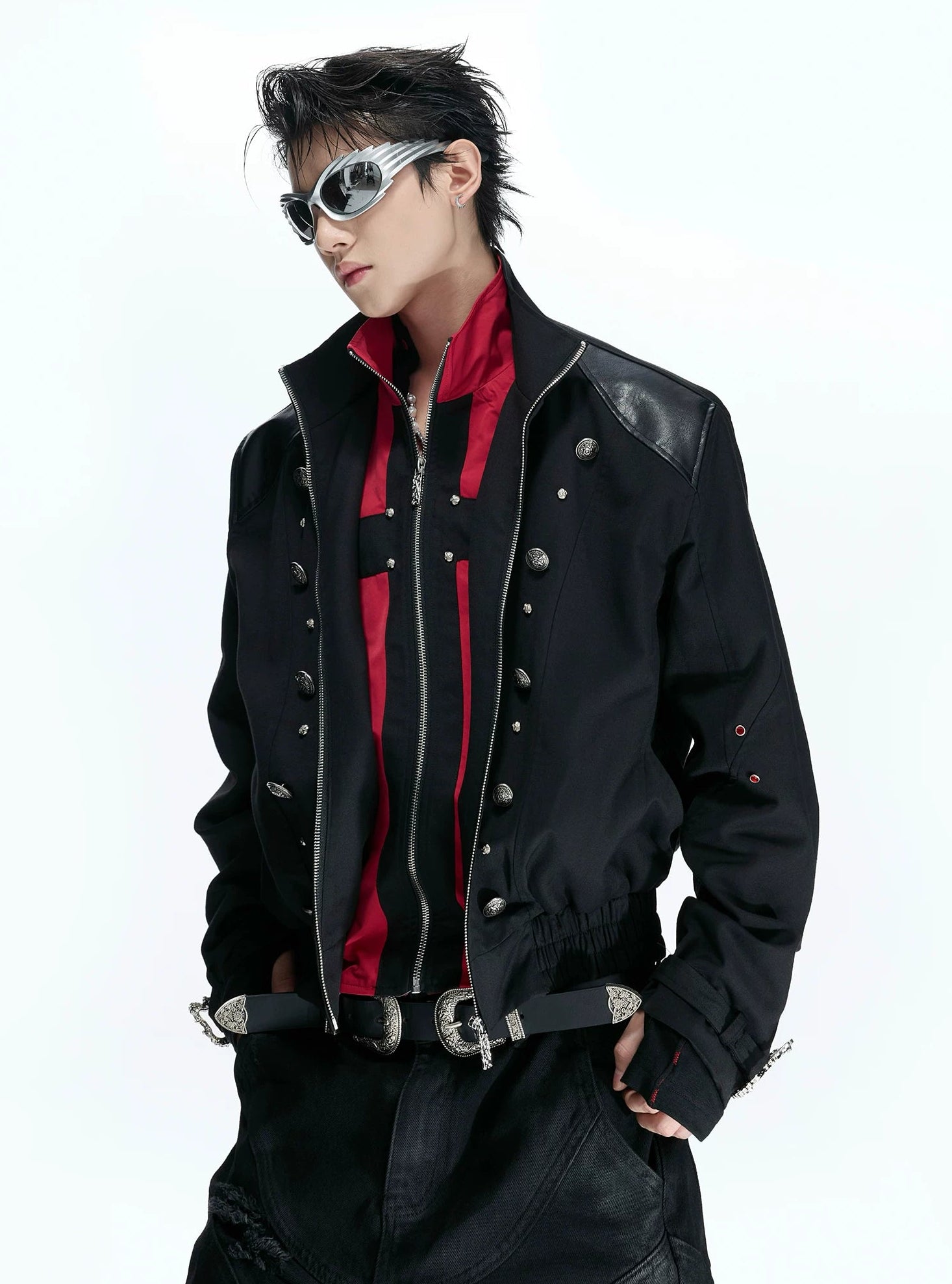Black Red Cross Patchwork Jacket