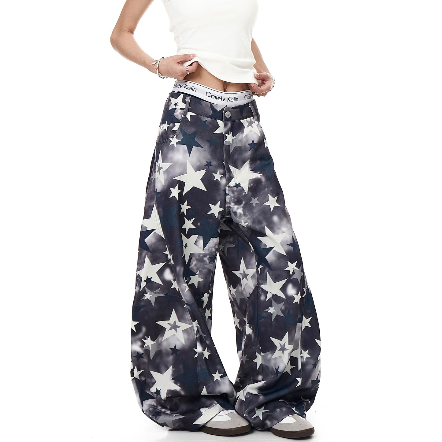 【25s Aug.】Star Print Tie-dye Loose Overalls