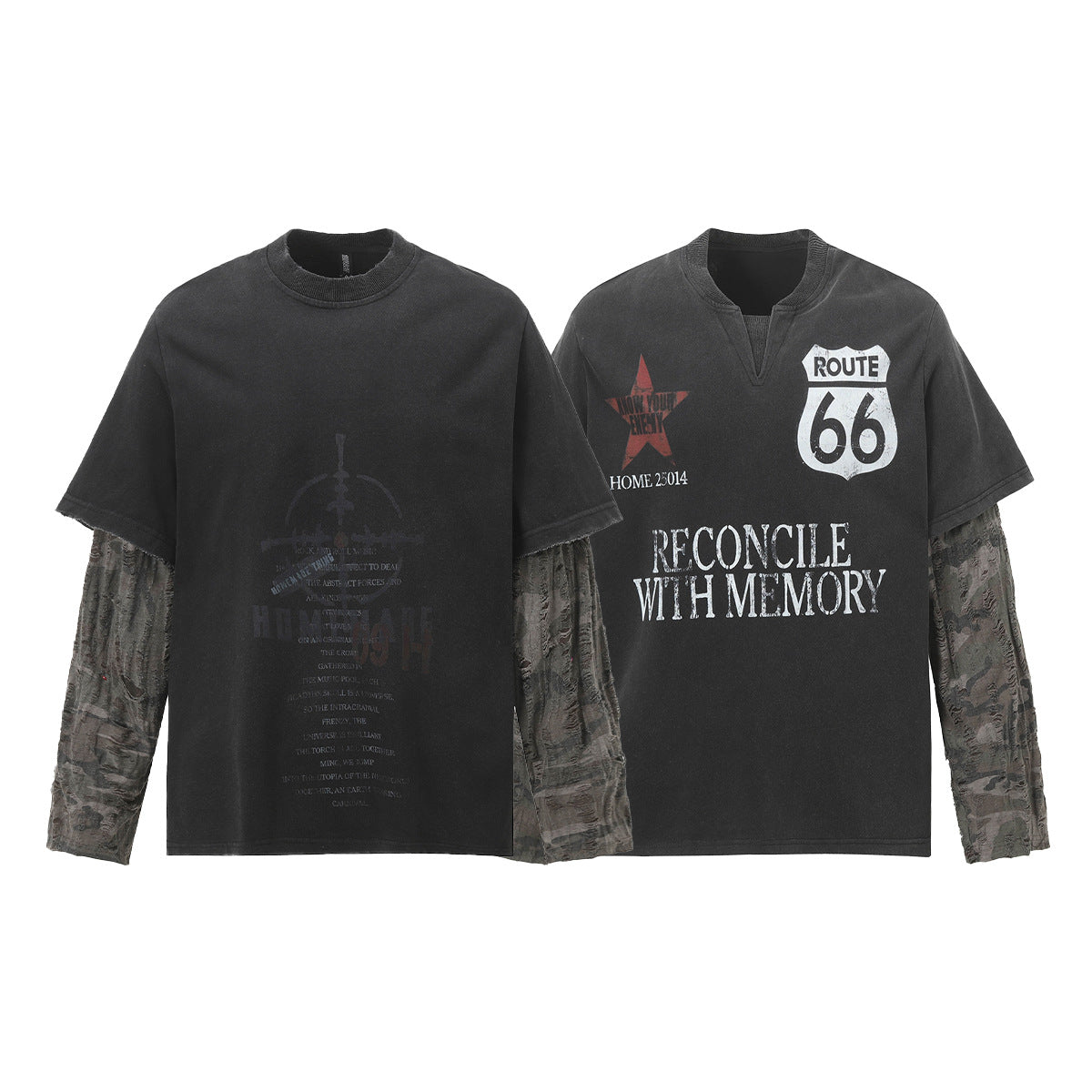 Layered Distressed Washed Long Sleeve Tee