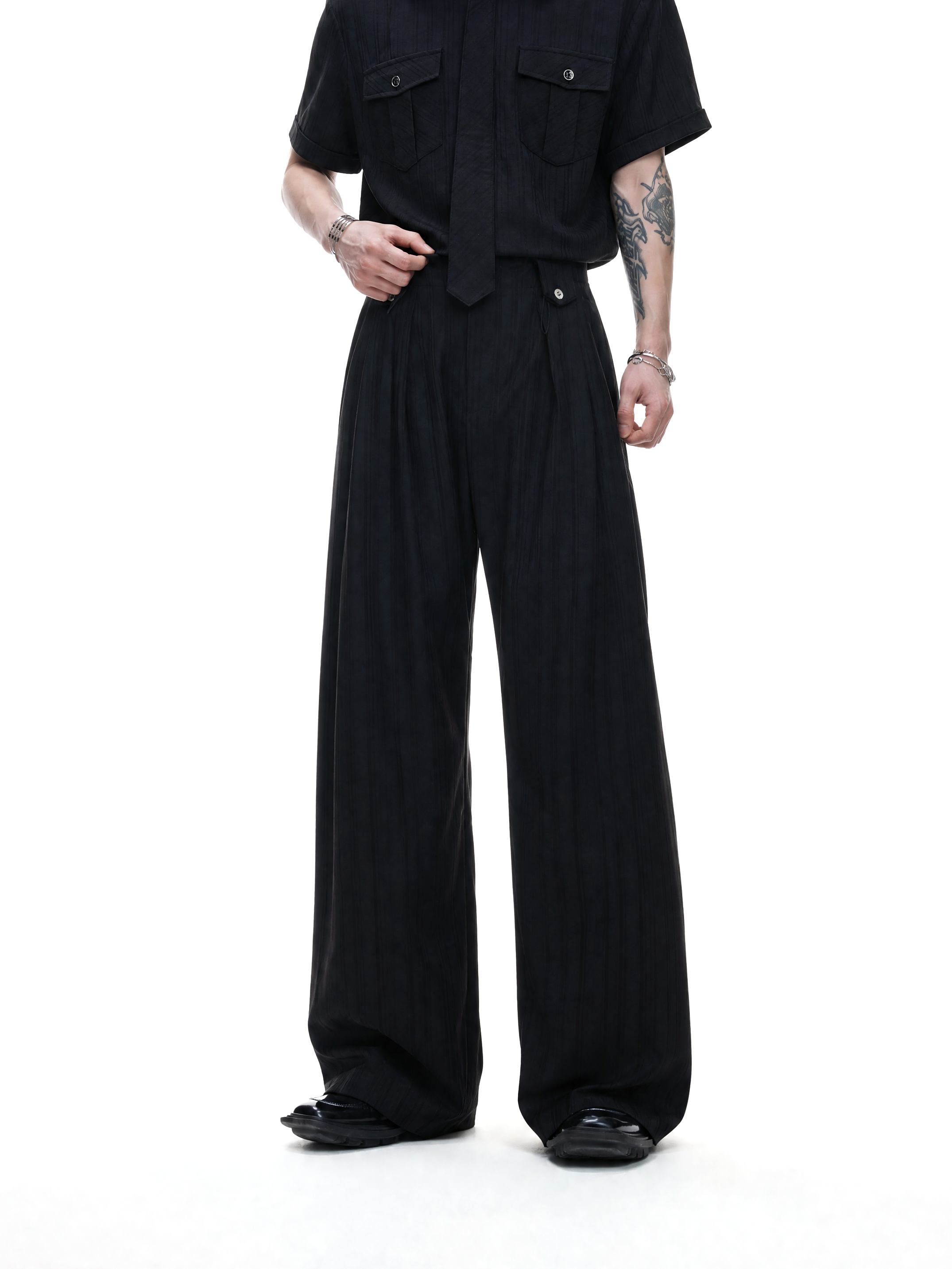 Stripe Tie Layered Shirt / Trouser