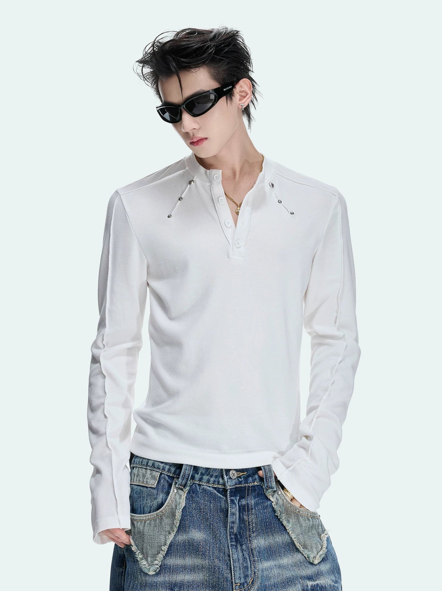Deconstructed Studded Henley Tee