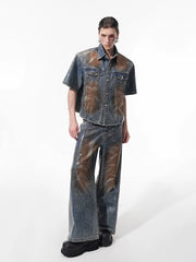 【25s May.】Hot Glue Sequin Short Sleeve Denim Jacket/Jeans