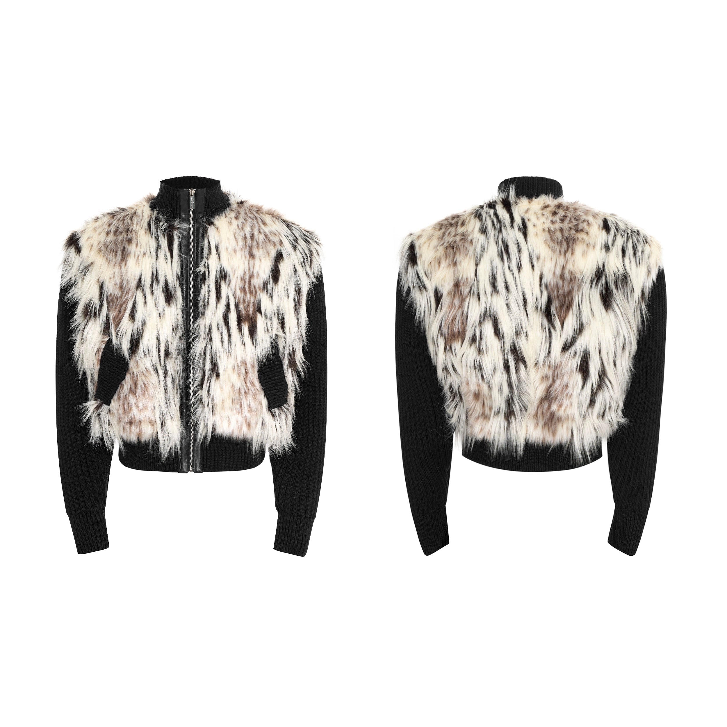 【26s Jan.】Fur-trimmed Quilted Stand-collar Knit Sweater