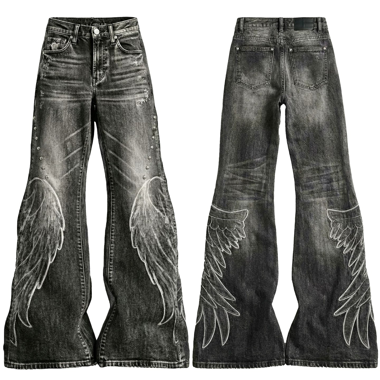 【26s Apr.】Distressed Wing Patch Flared Pants