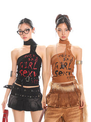 【25s Apr.】High Street Halter Neck Ribbon Slim Vest