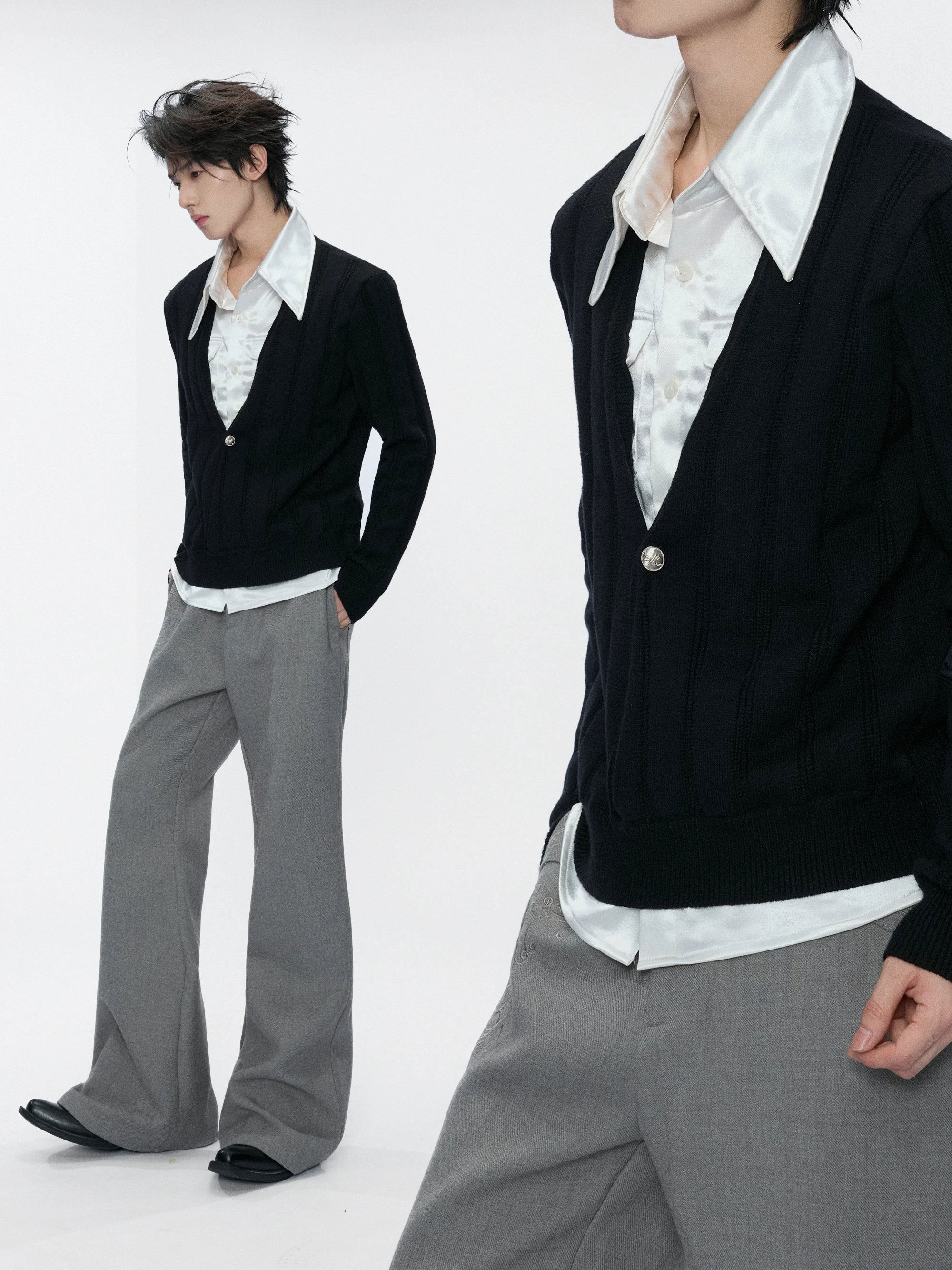 Satin Layered Collar Knit Sweater
