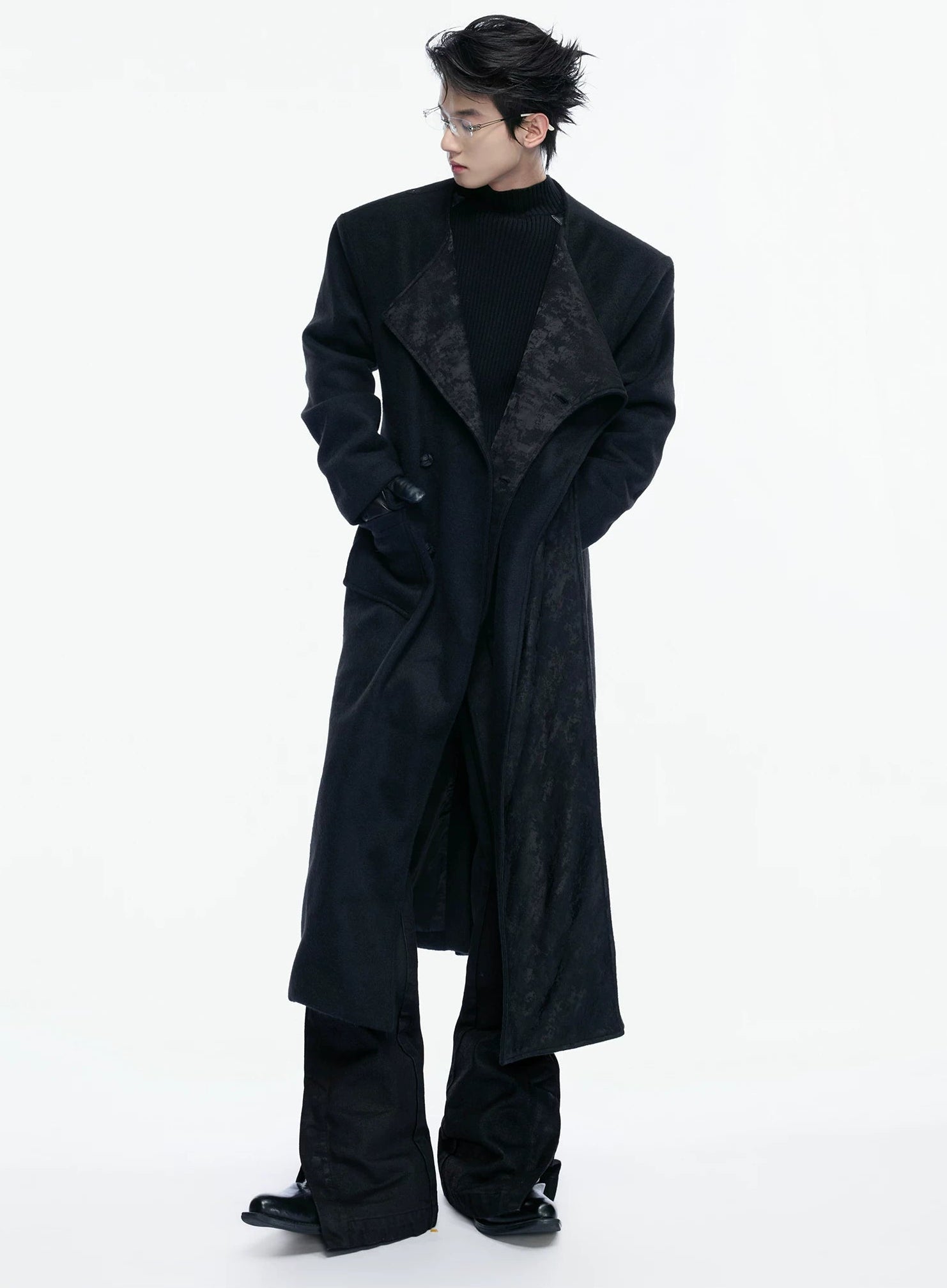 Jacquard Wool Blend Scarf Coat