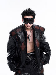 【25s Jun.】Red Spine Patchwork Thick Padded Leather Biker Jacket