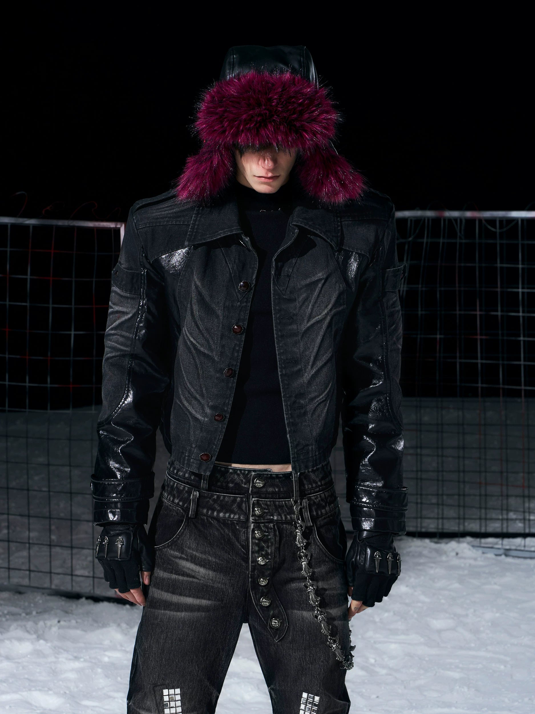 Short Pleated Patchwork Denim Jacket