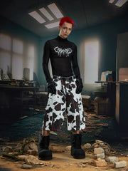 【25s Aug.】Deconstructed Patchwork Cargo Cow-Print Cropped Pants
