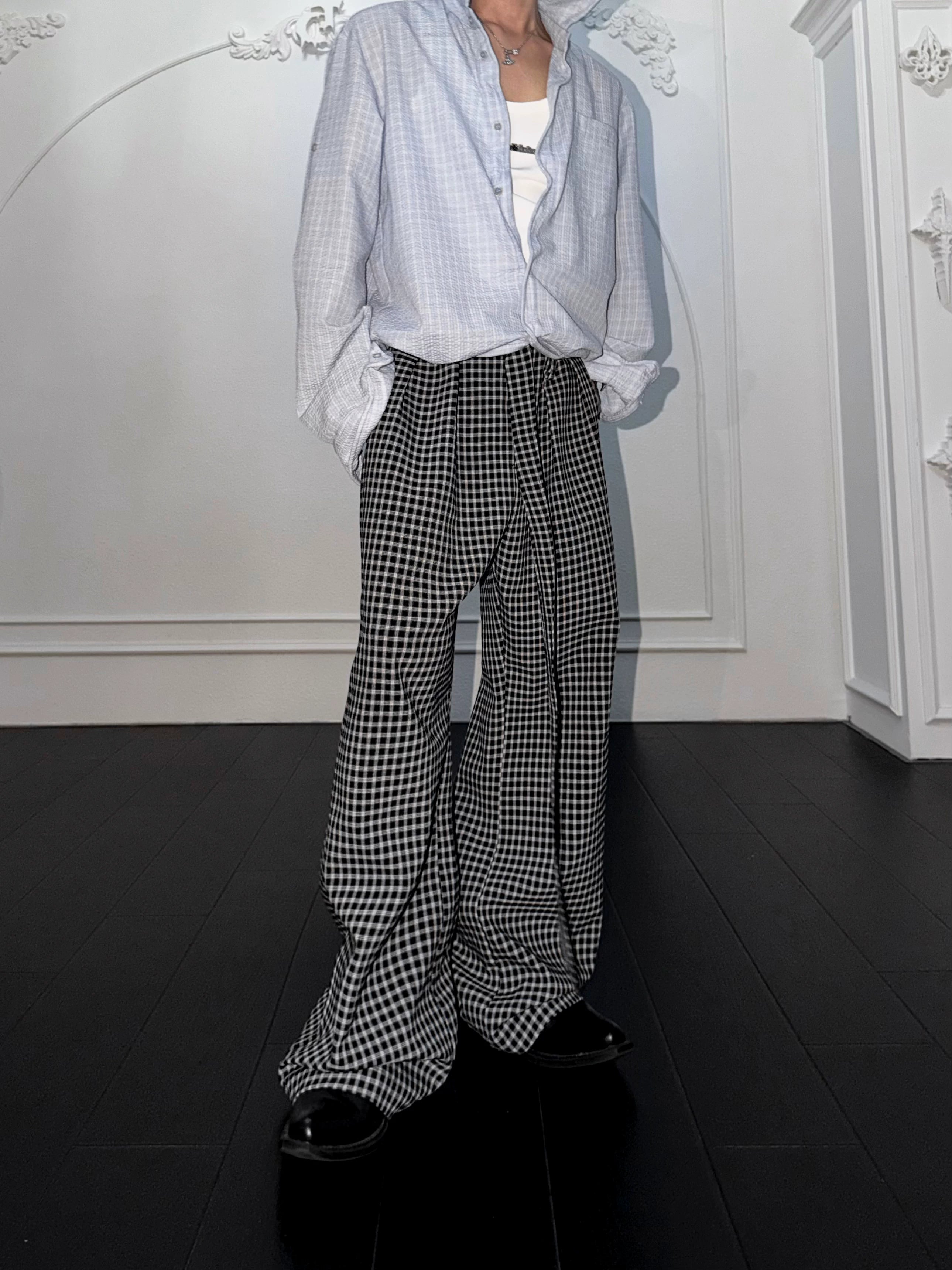 Vintage Plaid Wide-Leg Trousers