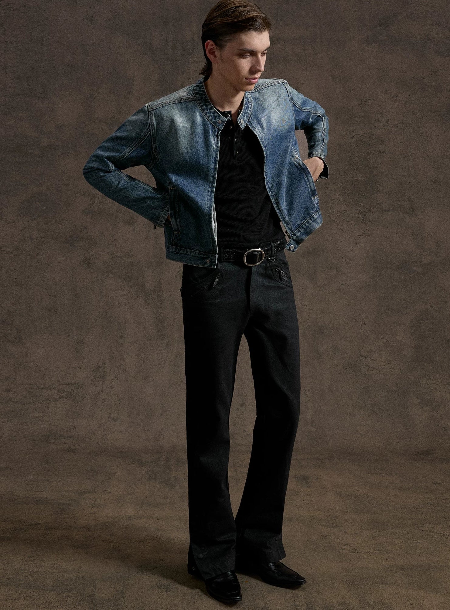 Waxed Black Flared Jeans