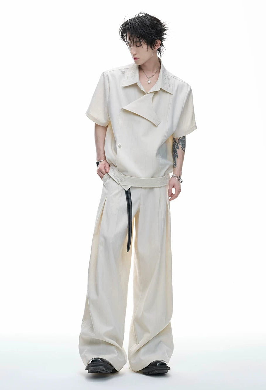 Embroidered Jacquard Wide-Leg Trousers