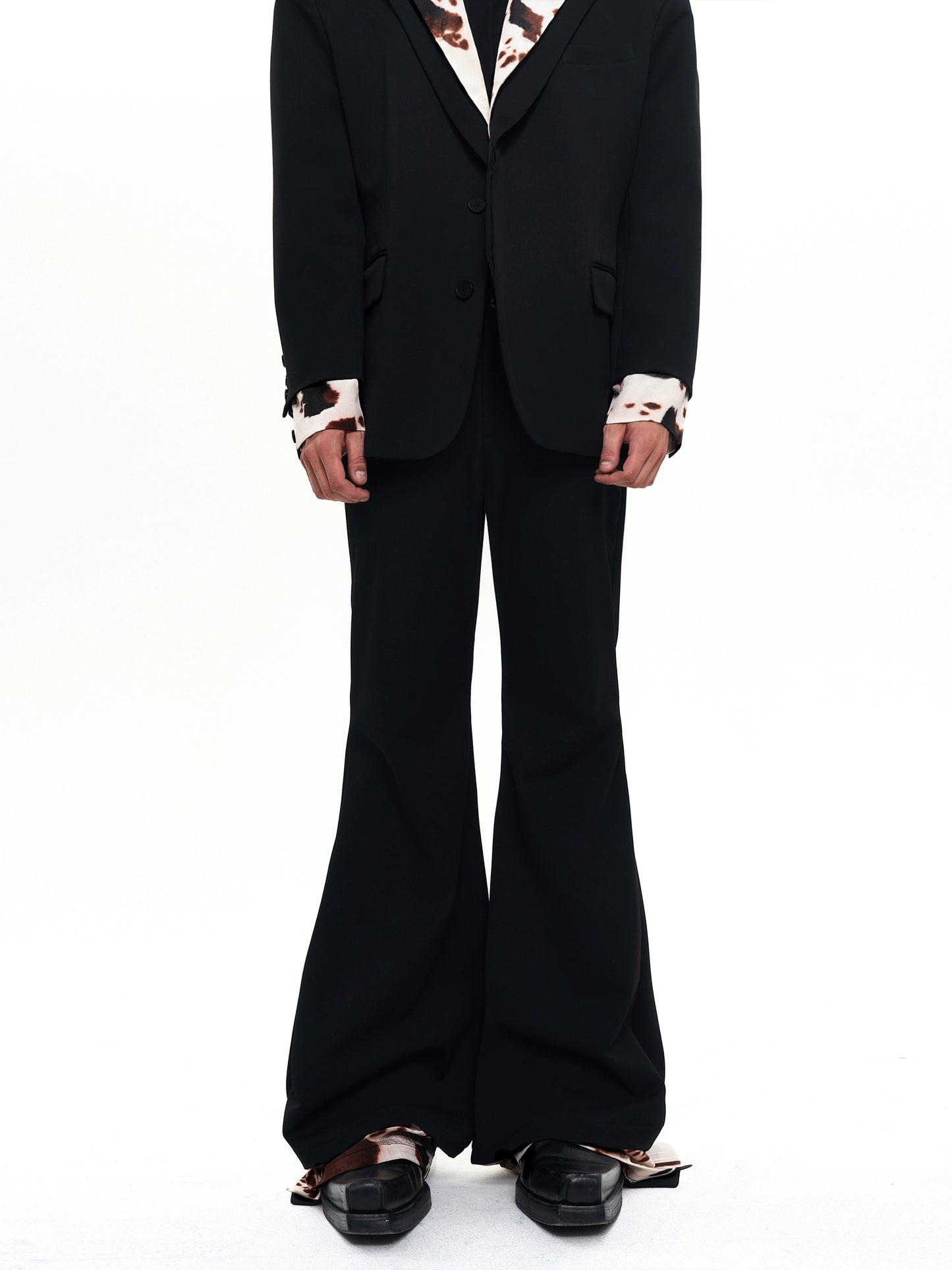 【25s Aug.】Black Flared Two-Layer Pants with Cow Print Panels