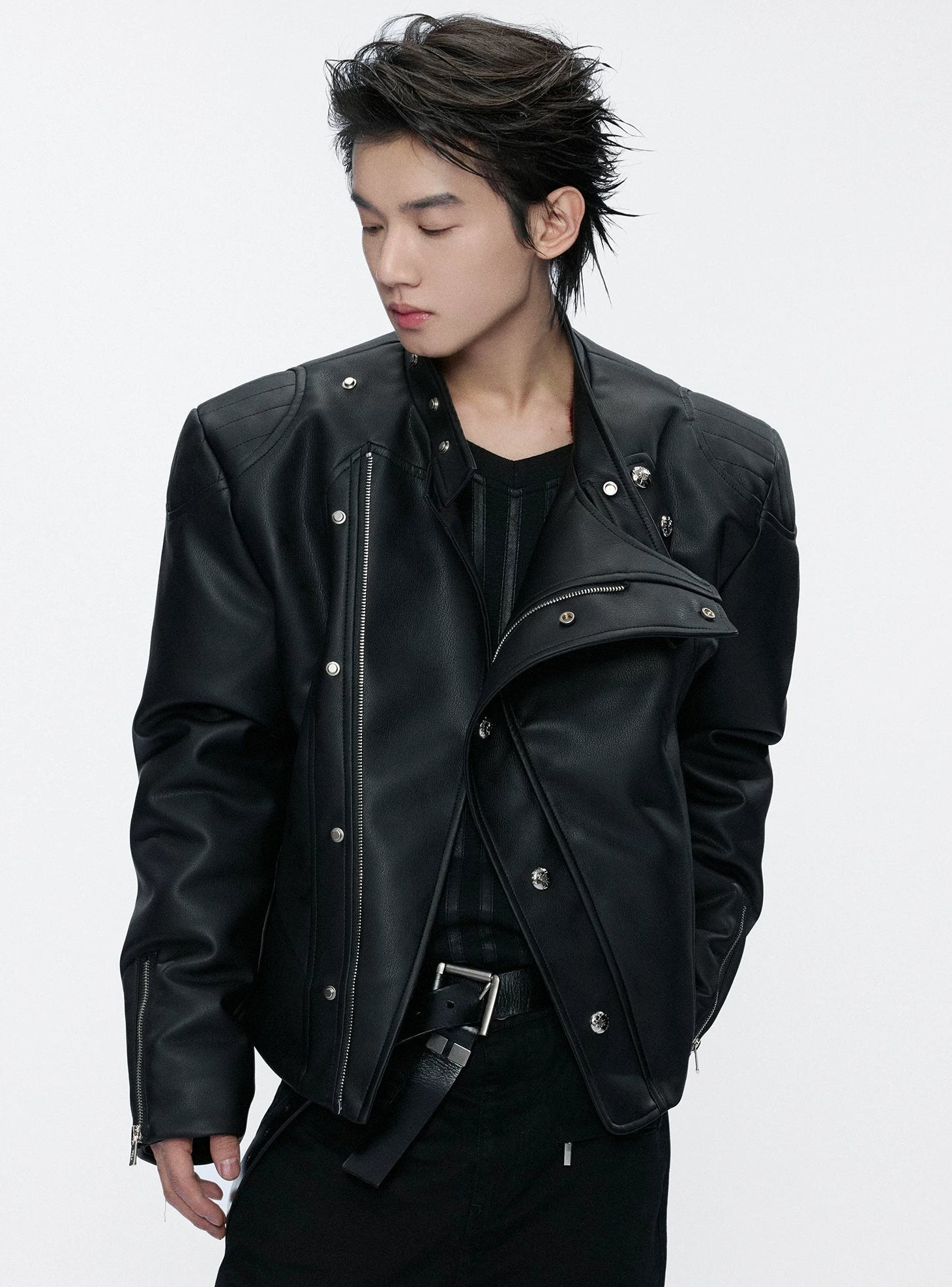 Slim Asymmetric Zip Faux Fur Jacket