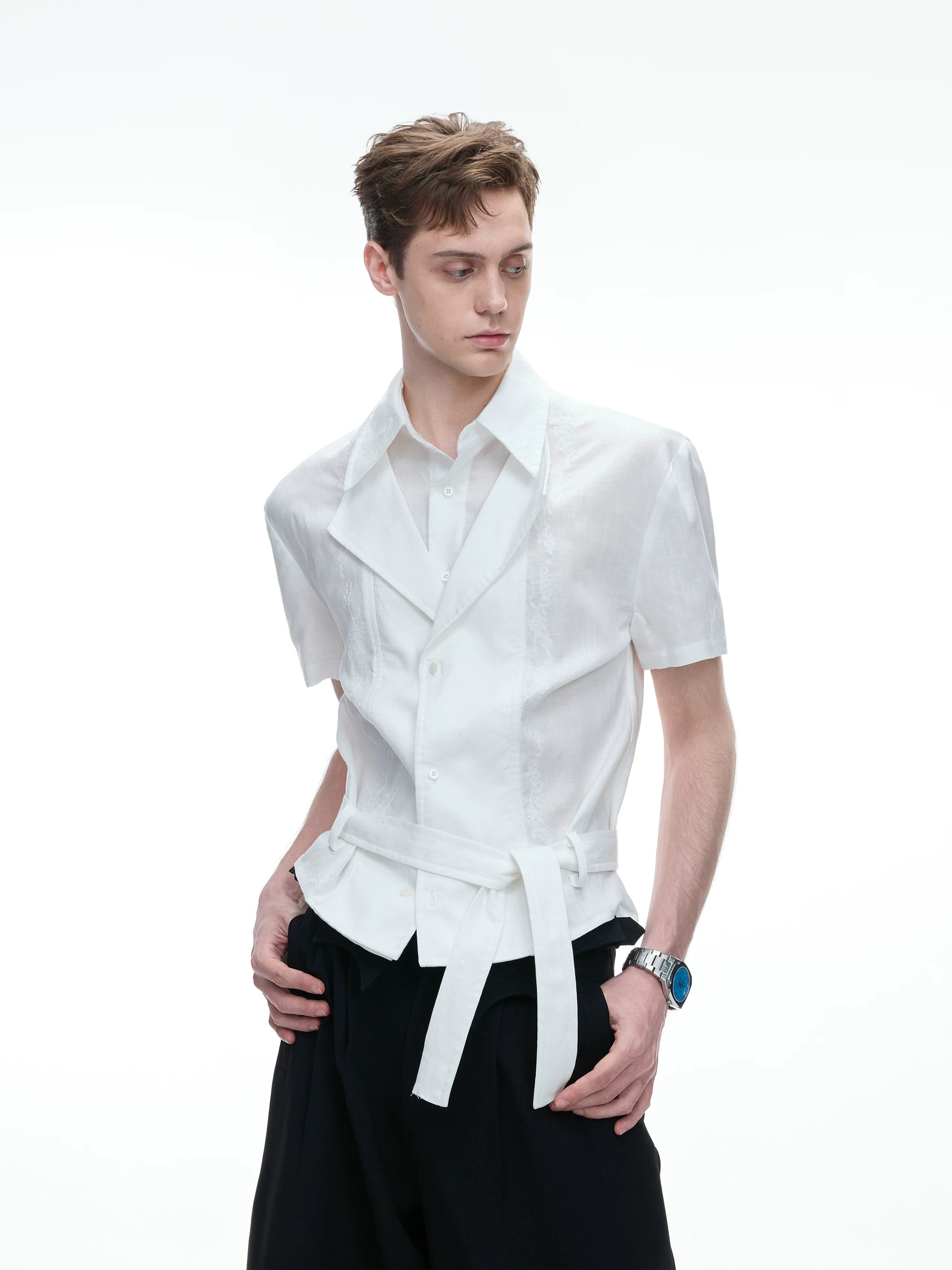 Layered Embroidered Linen Shirt