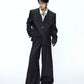 Oversized collarless layered black suit jacket