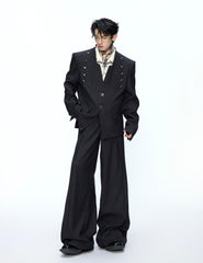 Oversized collarless layered black suit jacket