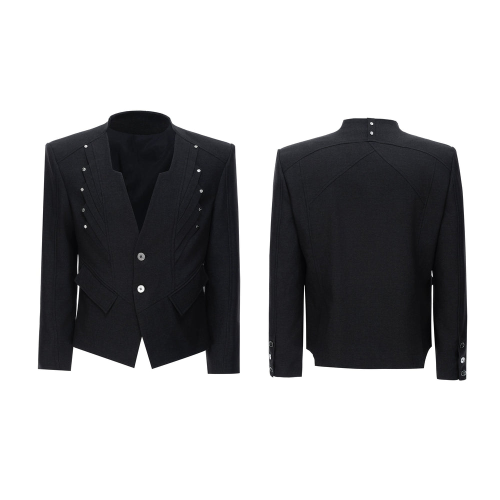 Oversized collarless layered black top