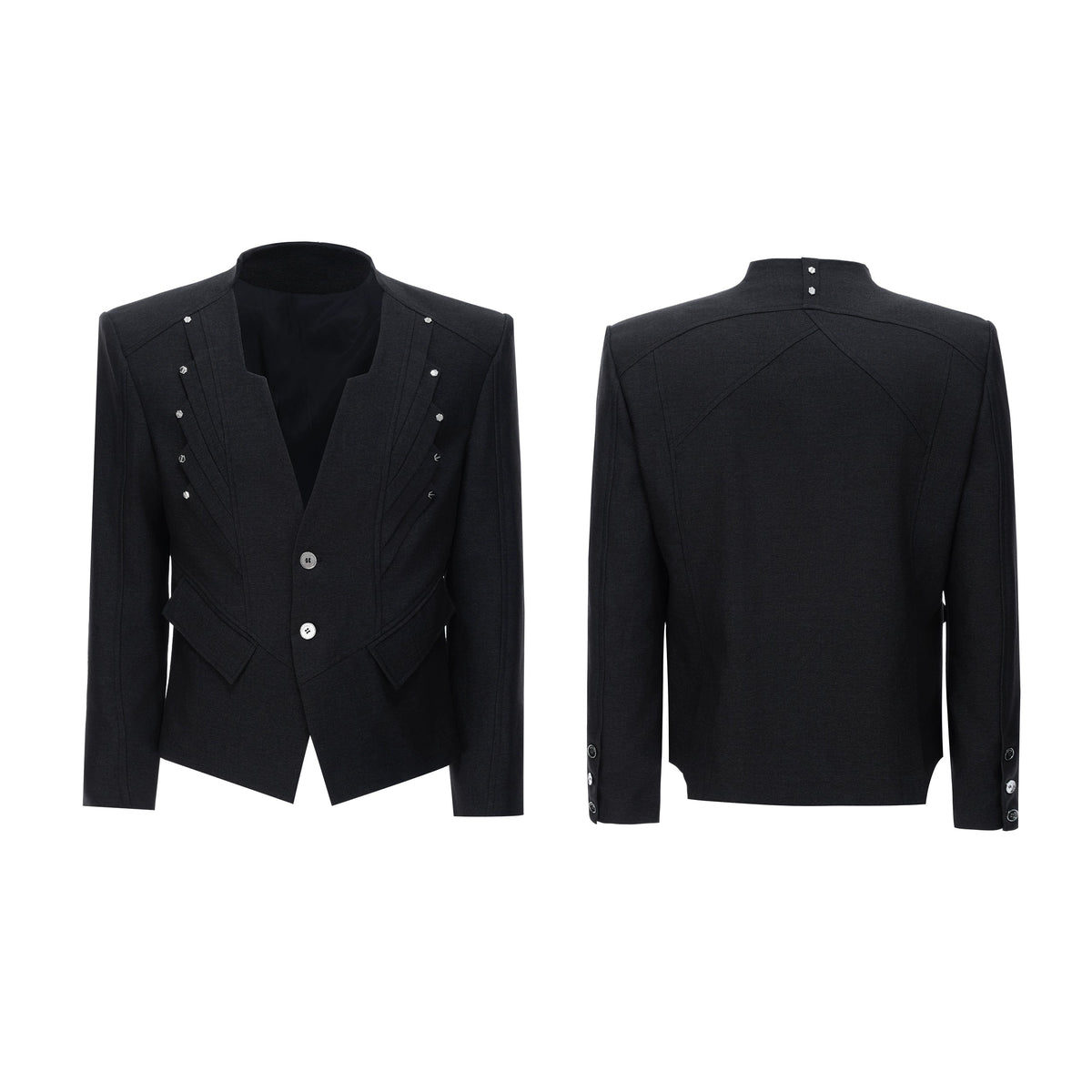 Oversized collarless layered black top