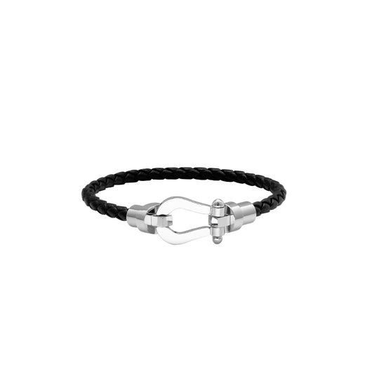 Leather Braided Horseshoe Clasp Bracelet