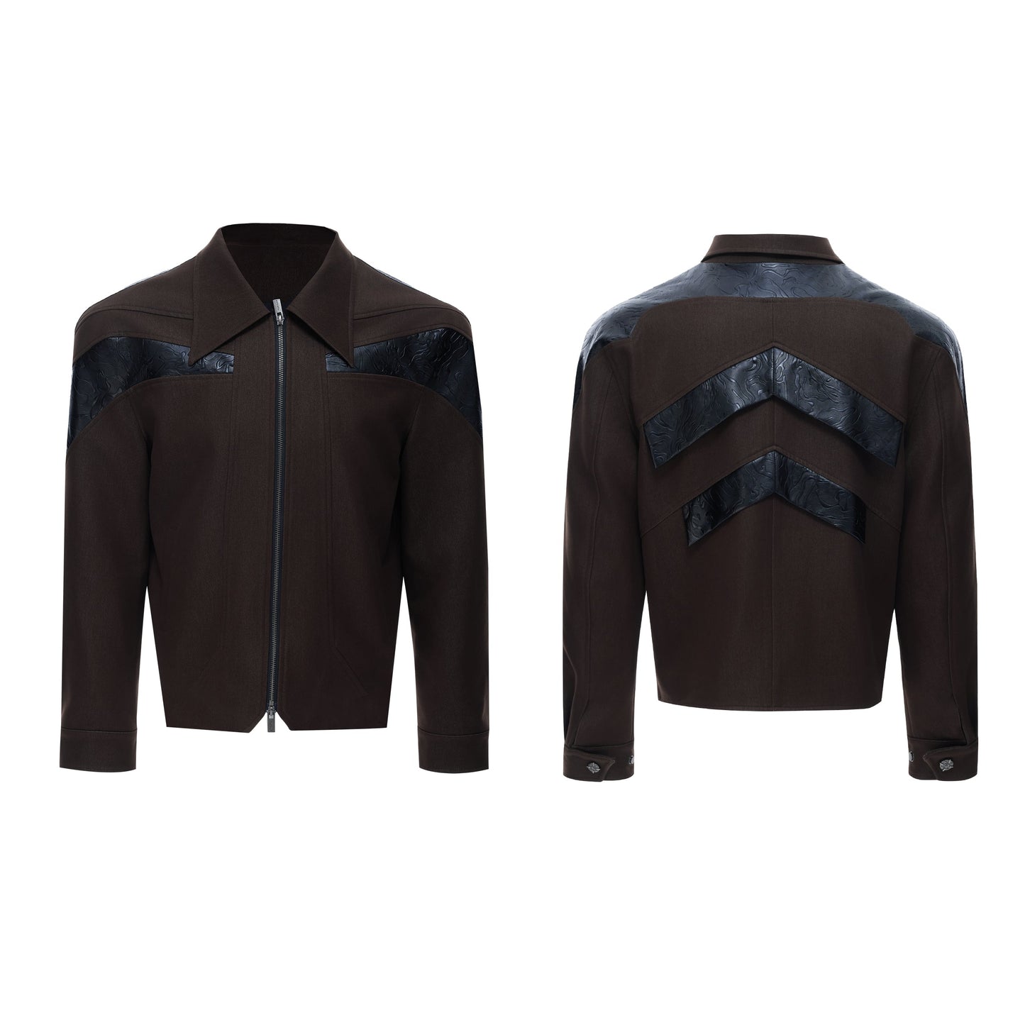 【25s Oct.】Glossy Paneled Deconstructed Leather Jacket