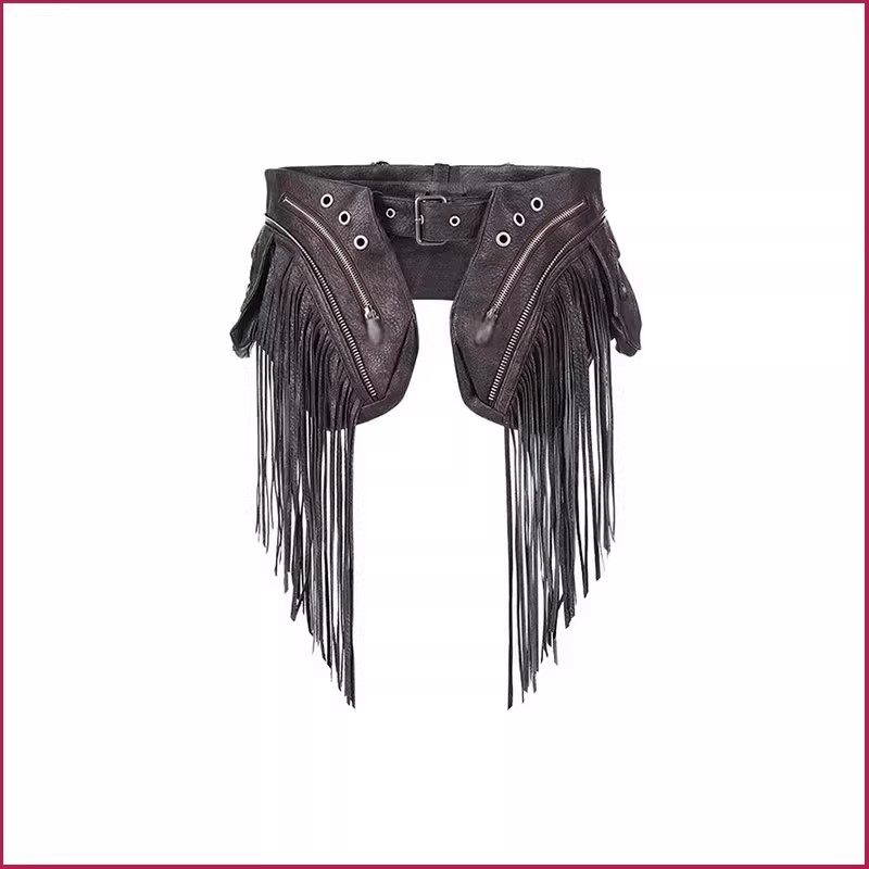 【26s Jan.】Detachable Fringe Utility Belt-Bag Denim Pants