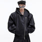 【23s September.】Niche Design Zip Hooded Leather Jacket