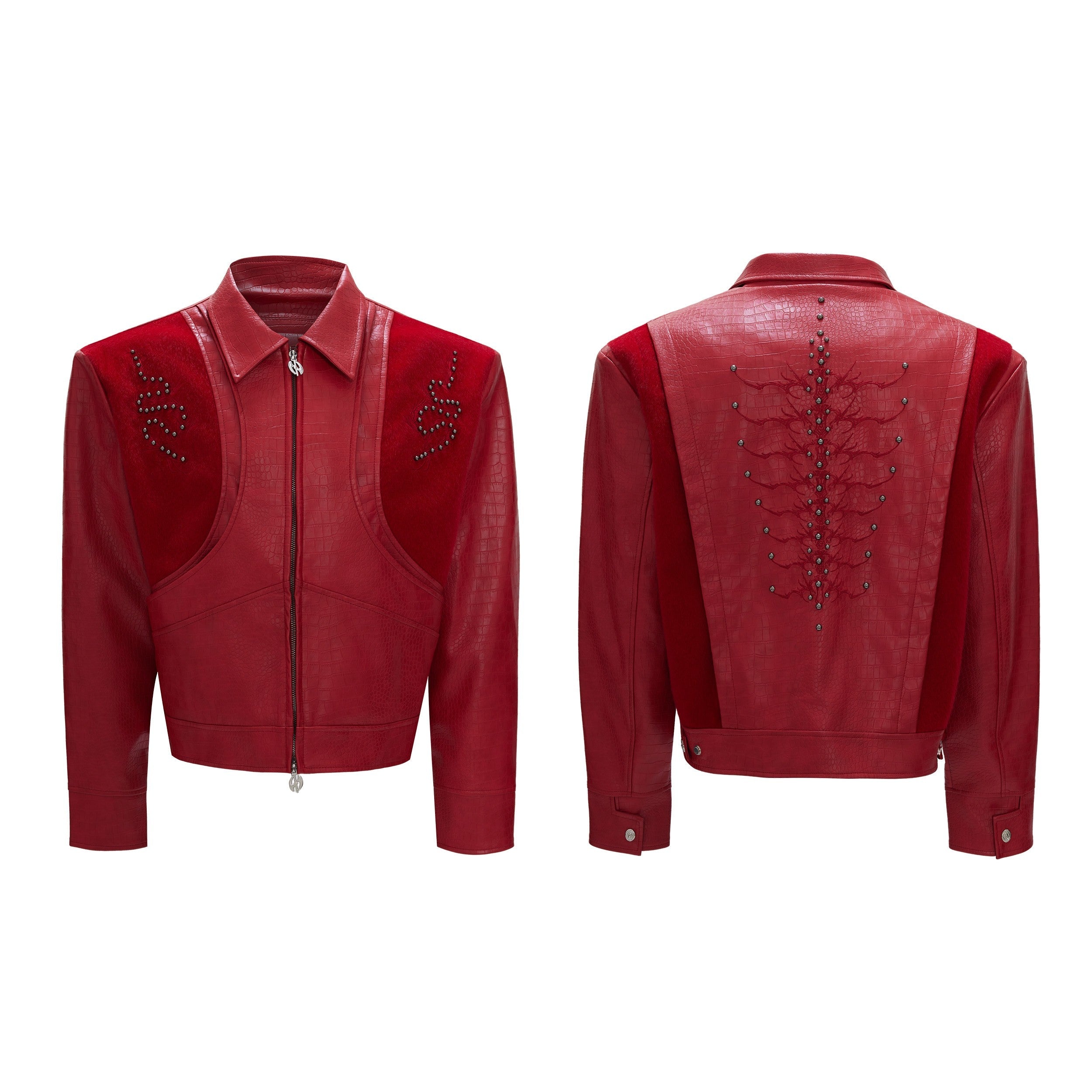 【25s Feb.】Snake Bone Pattern Rivet Embroidery PU Leather Jacket
