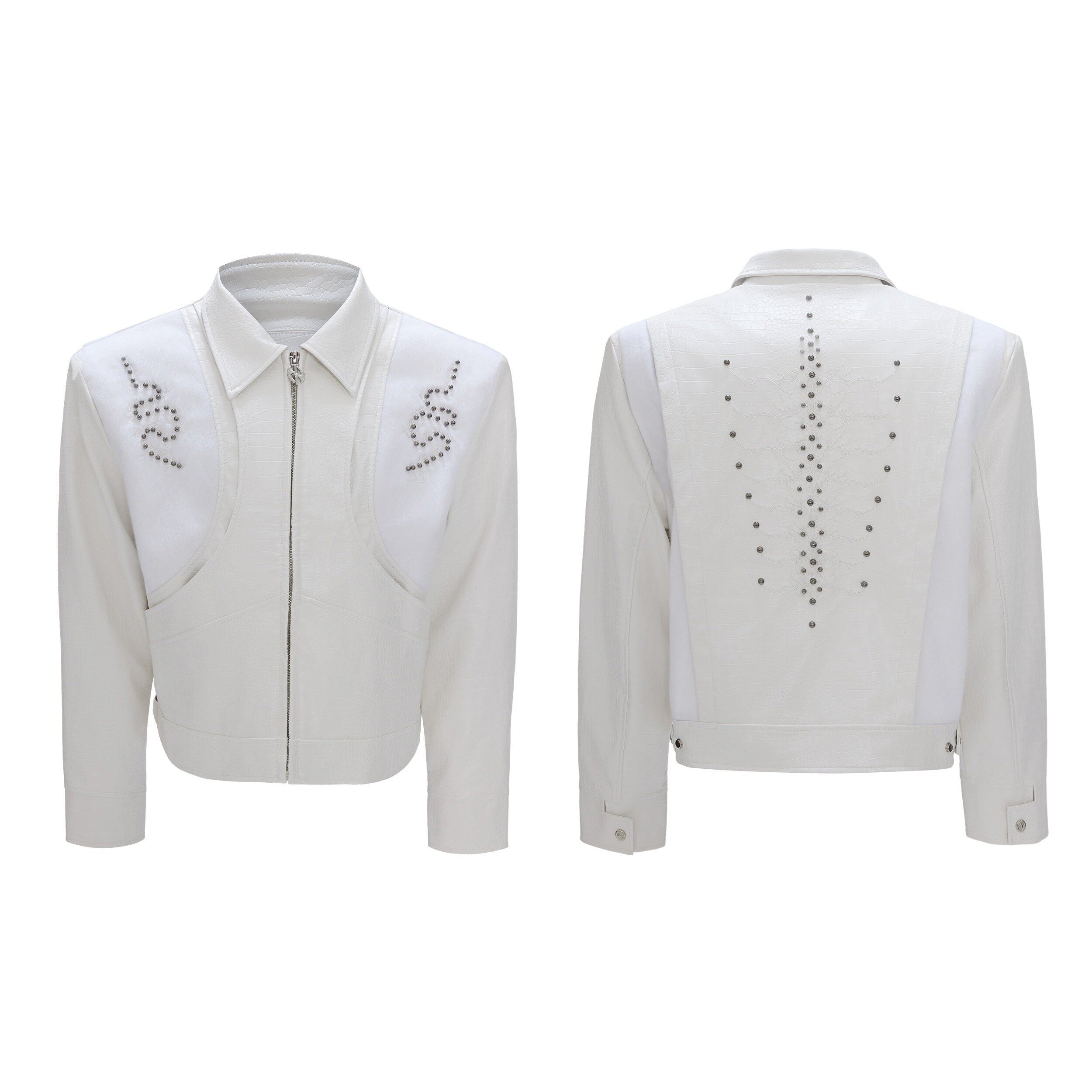 【25s Feb.】Snake Bone Pattern Rivet Embroidery PU Leather Jacket