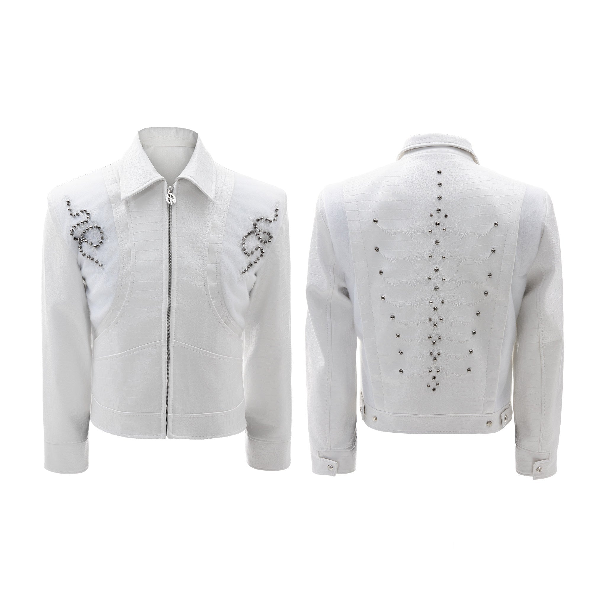 【25s Feb.】Snake Bone Pattern Rivet Embroidery PU Leather Jacket