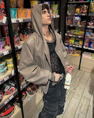 【23s September.】Niche Design Zip Hooded Leather Jacket ArtsKoreanMan