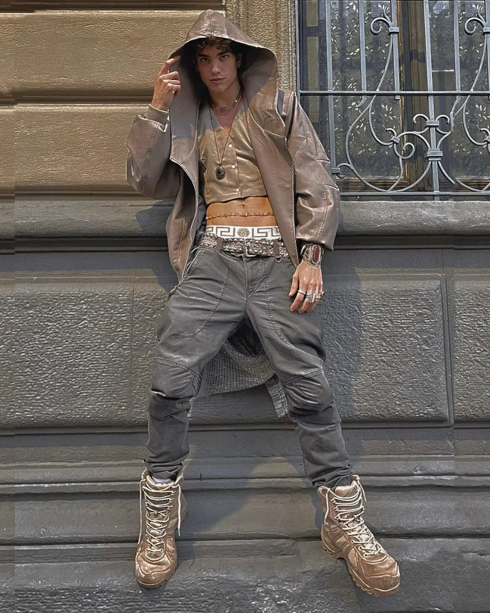 【23s September.】Niche Design Zip Hooded Leather Jacket ArtsKoreanMan