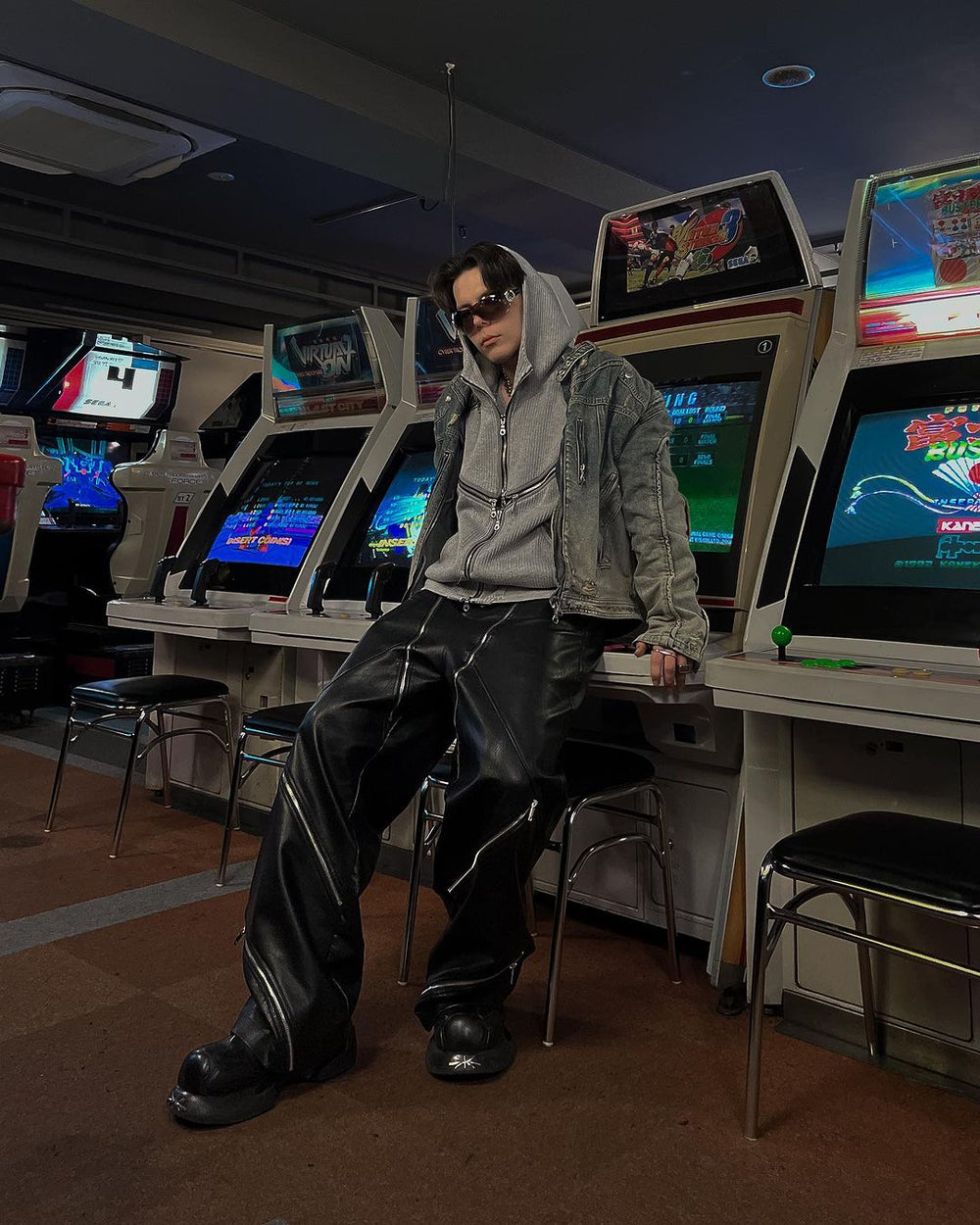 【23s October.】Snake Print Zipper Design Pu Leather Pants ArtsKoreanMan