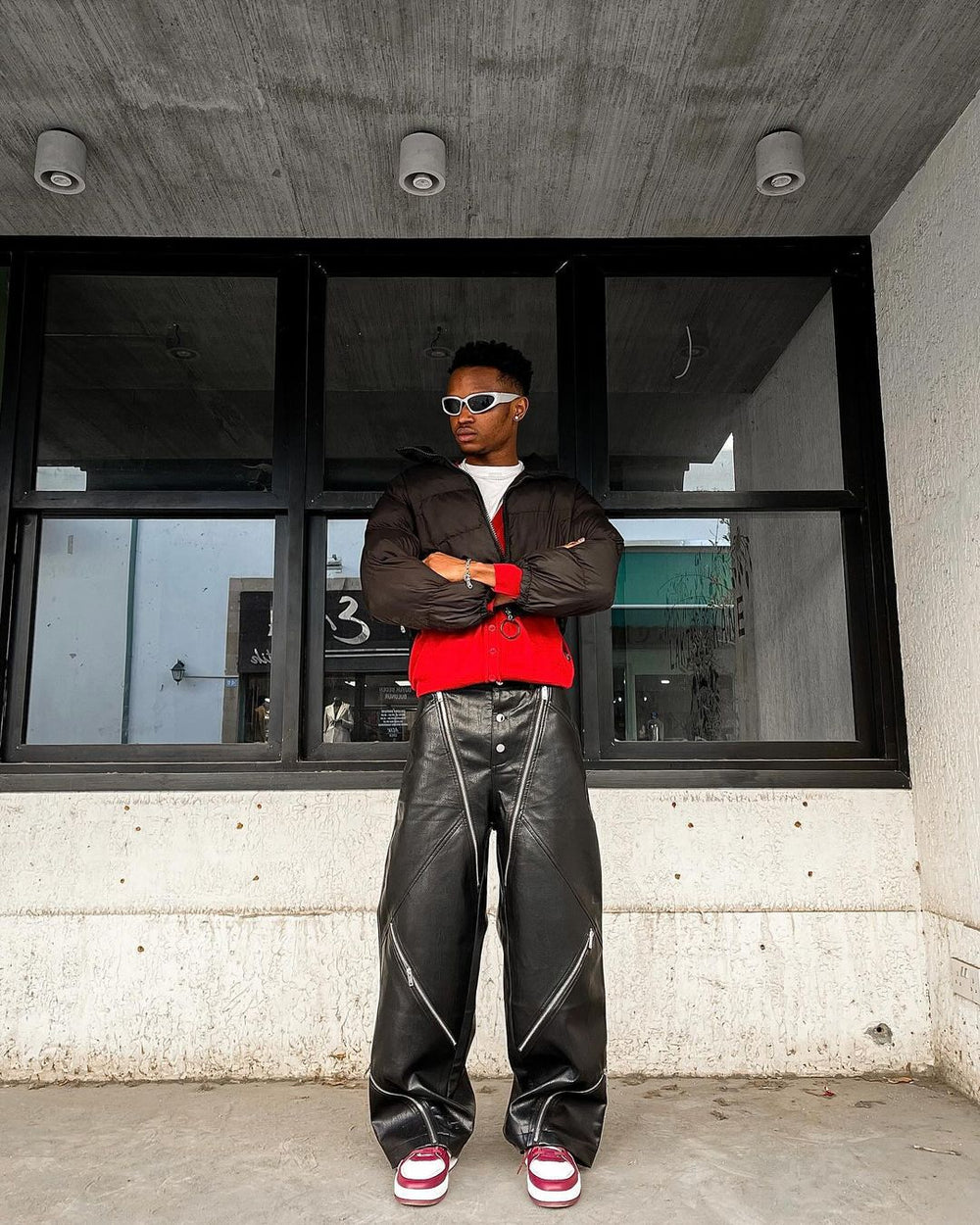 【23s October.】Snake Print Zipper Design Pu Leather Pants ArtsKoreanMan