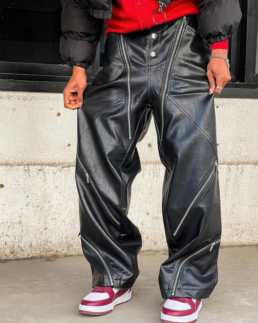 【23s October.】Snake Print Zipper Design Pu Leather Pants ArtsKoreanMan