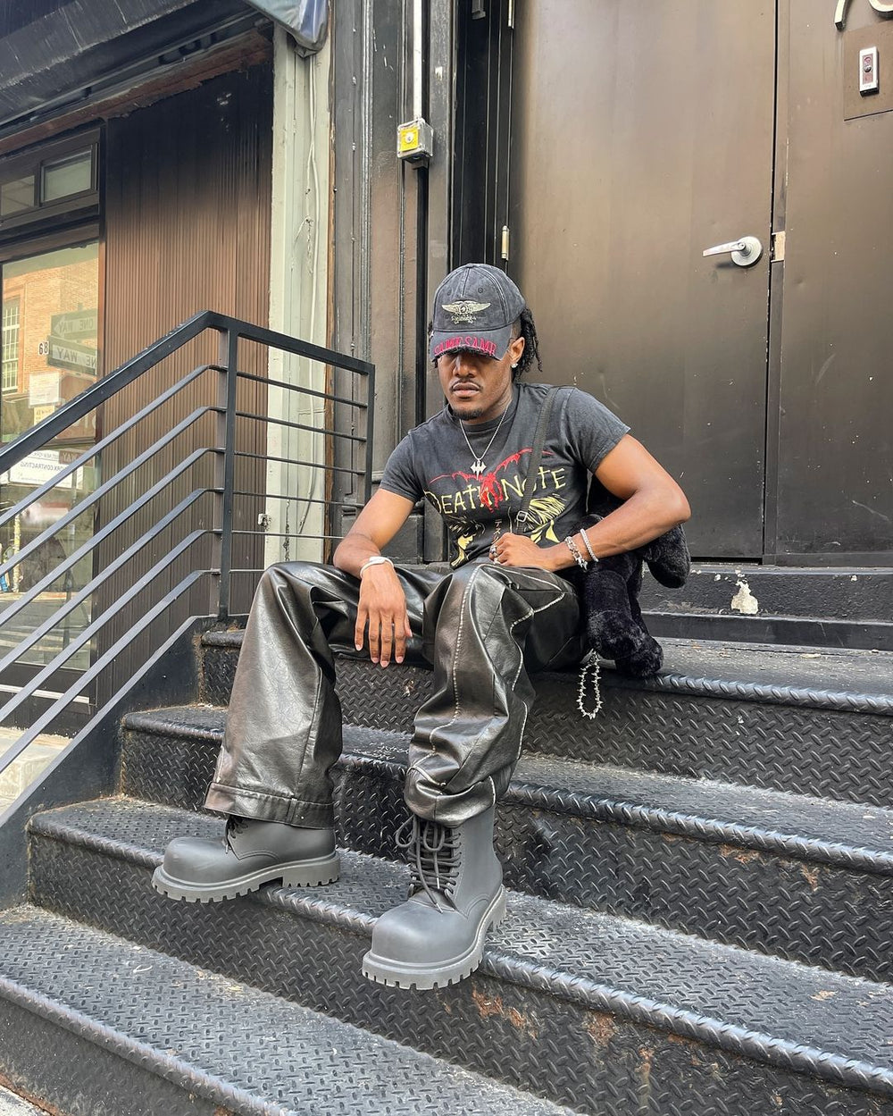 【24s March.】Deconstructed Three-dimensional Black Leather Pants ArtsKoreanMan