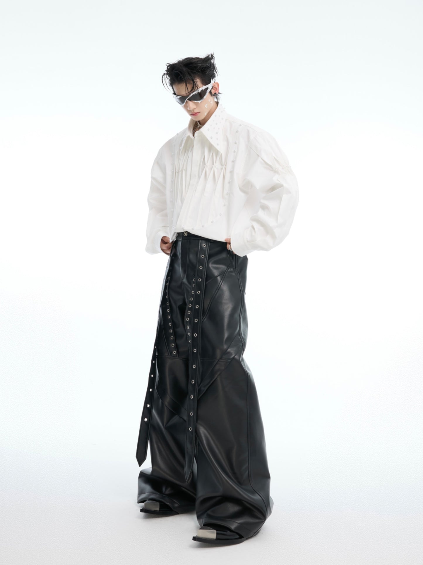 【25s Mar.】Niche Pleated Deconstructed Pearl Embellished Shirt