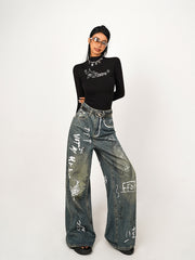 【24s Nov.】Hot Girl Distressed Loose Wide Leg Jeans ArtsKoreanMan