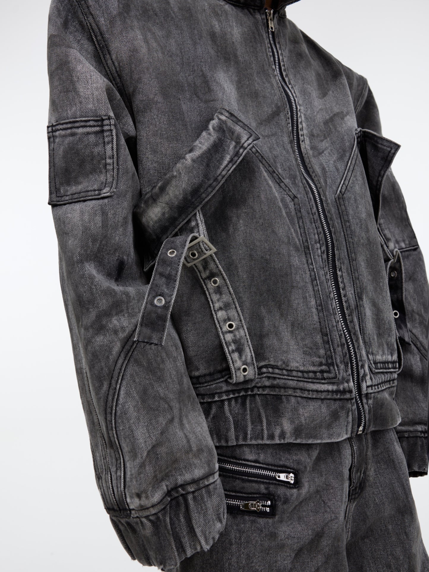 【23s September.】Vintage Denim Jacket  Baggy Cargo Pants Set
