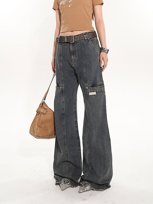 【24s May.】Washed Distressed Straight-leg Jeans