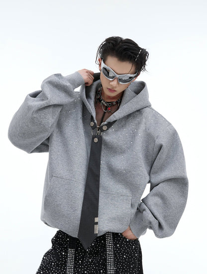 【24s Oct.】Rhinestone Detachable Tie Design Hoodie