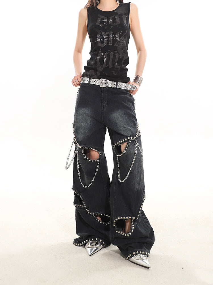 【24s February.】Metal Rivet Chain Cutout Jeans ArtsKoreanMan
