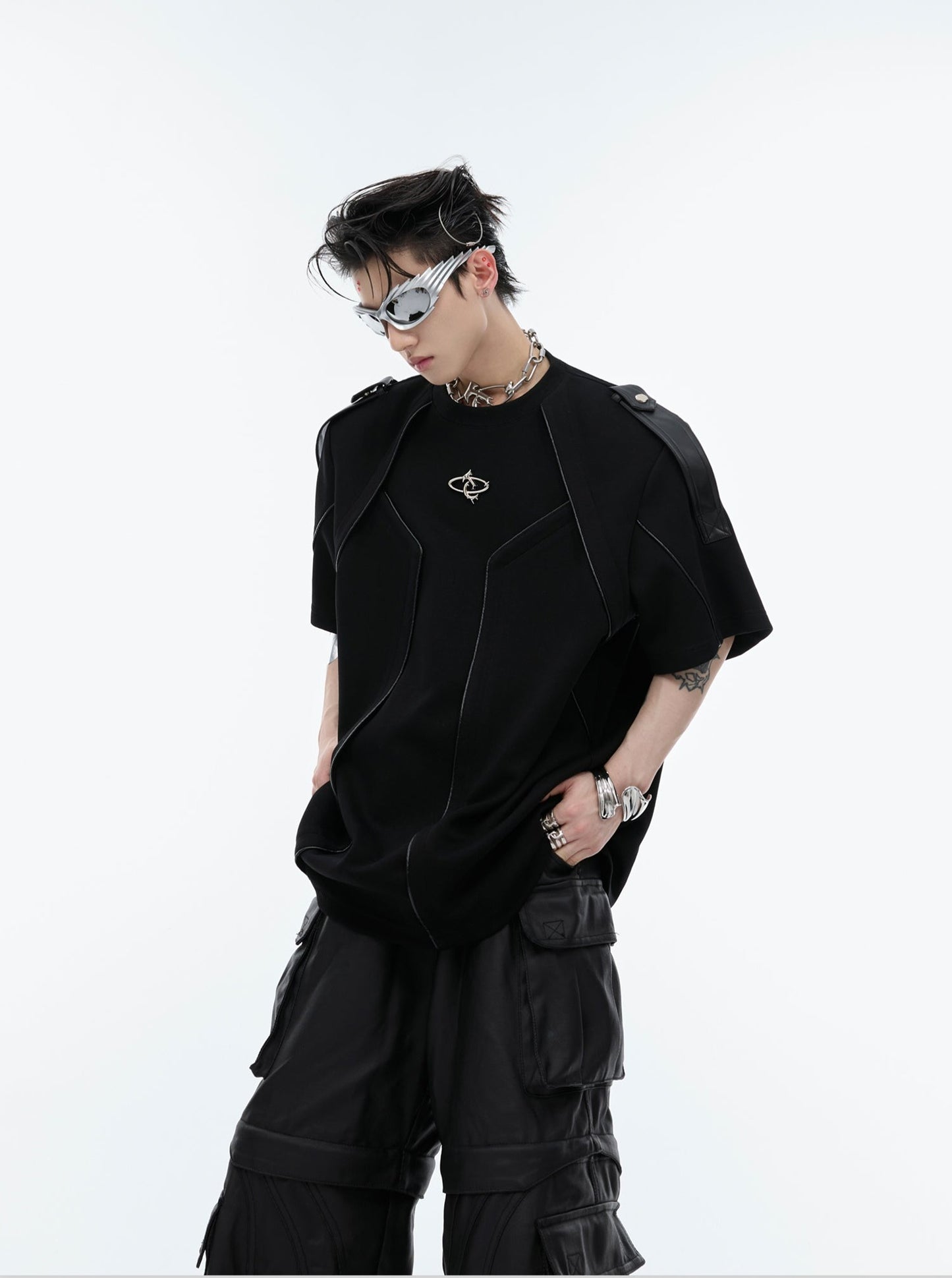 【24s Jun.】Deconstructed 3D Design Spliced Shoulder Strap T-shirt