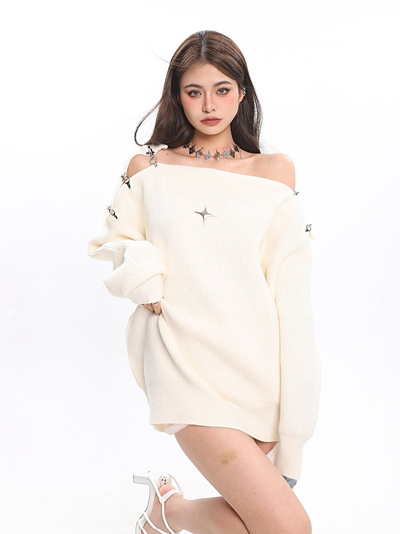 【23s December.】Metal Buckle Cutout One-shoulder Sweater ArtsKoreanMan