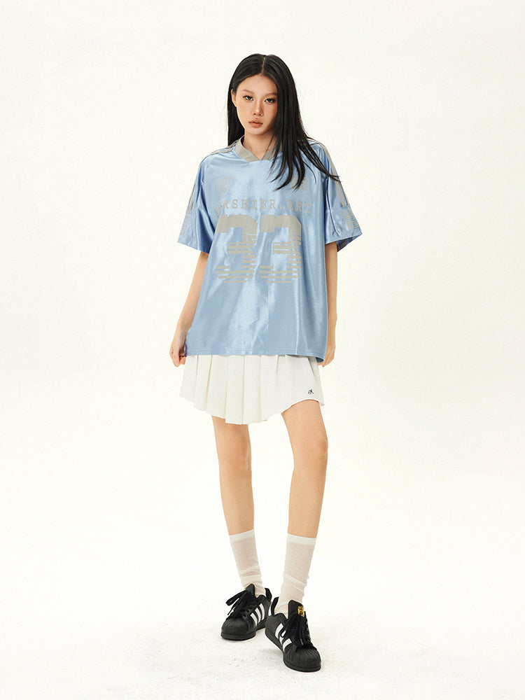 【24s July.】V-neck Vintage Satin Blue Football Jersey ArtsKoreanMan